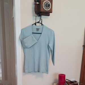 Ann Taylor Soft Blue V-Neck Sweater